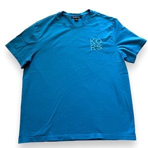 Michael Kors Mens T Shirt Large LightBlue Embroidered Crewneck Short Sleeve